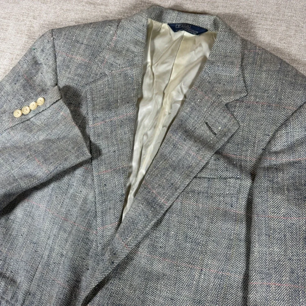 Polo Ralph Lauren Blazer Mens Gray Herringbone Tweed Wool Vintage USA 7119